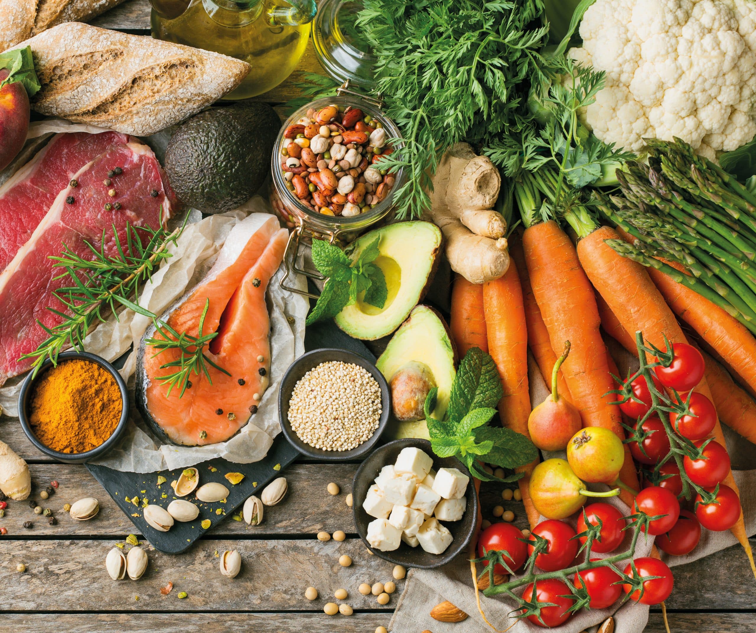 Healthy food for balanced flexitarian mediterranean diet concept